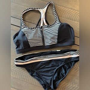 Striped Black and White Women's Swim Set